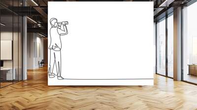 Single one line drawing of young smart business man looking target opportunity forward with binocular. Business growth minimal concept. Modern continuous line draw design graphic vector illustration Wall mural