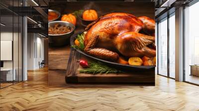 Traditional Christmas or thanksgiving roasted turkey,  with  fruits  and herbs Wall mural