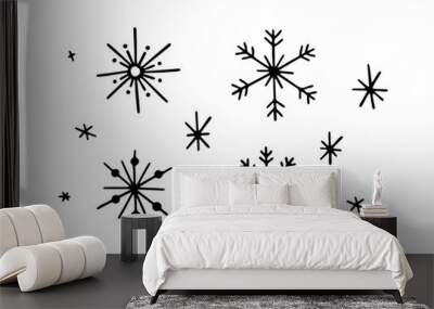 Hand drawn Christmas snowflakes isolated on white. Winter decorative elements for Christmas design, prints, posters. Various linear vector snowflakes. New Year celebration set in doodle style Wall mural