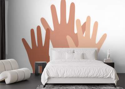 Hands up vector illustration with different skin colors. Raised hands vector concept. Volunteering charity, votes, hope, donation. Supporting hands illustration isolated on white background Wall mural