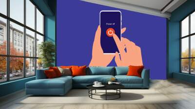 A Person Turning Off The Smartphone. Wall mural