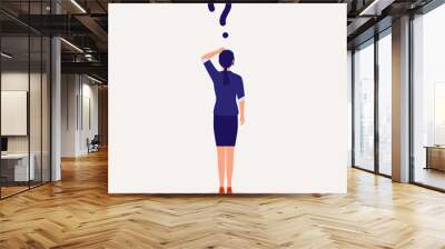 Back View Of A Young Woman In Business Wear With Question Mark. Wall mural