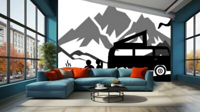 Caravan Nature Outline Vector Silhouette Wall mural