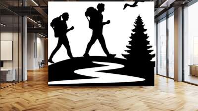 Hiking Mountain Skyline Landscape Vector Wall mural