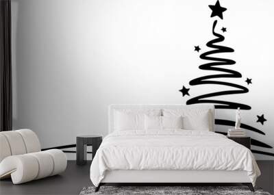 Tree Drawing Winter Christmas Vector Silhouette Wall mural