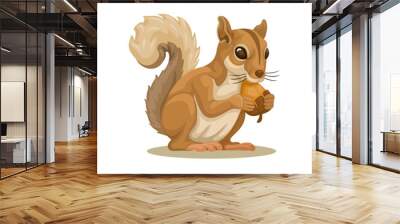 Squirell eating walnut character mascot cartoon illustration vector Wall mural