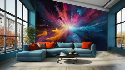 Abstract digital artwork featuring a vibrant explosion of colors. seems like nebula and supernova Wall mural