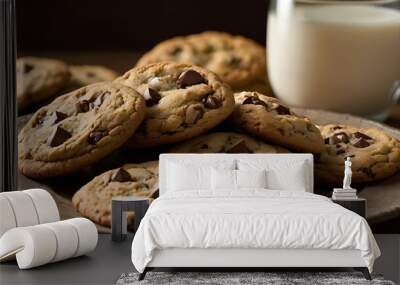 High-quality, close-up image of a plate filled with freshly baked chocolate chip cookies  Wall mural