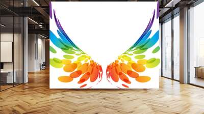 Pair colorful wings on white Wall mural