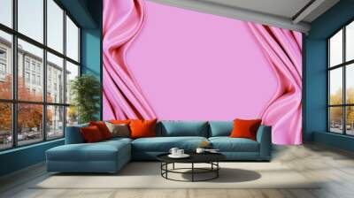 beautiful elegant wavy pink satin silk luxury cloth fabric texture with monochrome background design Wall mural