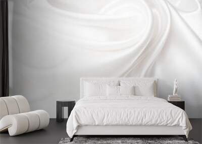 Beautiful smooth elegant wavy white satin silk luxury cloth fabric texture, abstract background design. Copy space. Wedding, engagement concept. Wall mural