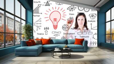 Young business woman writing business idea concept. Isolated on white background. Wall mural