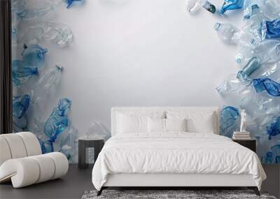 07231249 675. Elegant image of a circular pattern created with crushed plastic bottles on a white surface, designed to highlight the concept of recycling and environmental stewardship Wall mural