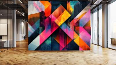 25. Digital art showcasing a colorful geometric pattern with intricate digital textures, creating a bold and contemporary visual experience Wall mural