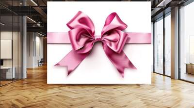 81. Elegant illustration of a holiday pink bow with intricate ribbon details, set against a clean white background, perfect for festive decor and design elements Wall mural