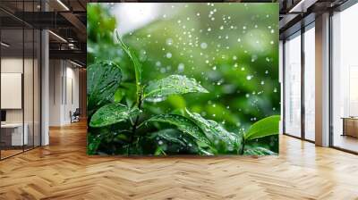 9. Wet and vibrant nature scene with continuous rain, reflecting the essence of the rainy season Wall mural