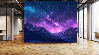 A stunning night sky adorned with vivid purple auroras and shimmering stars, offering a tranquil and majestic view. The scene is designed with plenty of copy-space for additional elements Wall mural