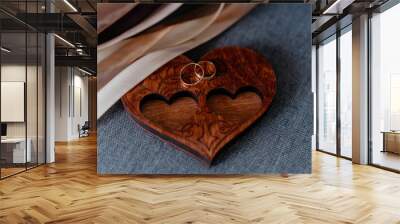 Wedding rings in a decorative heart-shaped box before the ceremony Wall mural