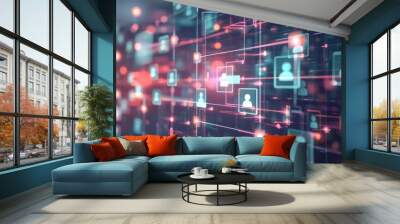 Hologram of Digital Graph with Social Media Wall mural