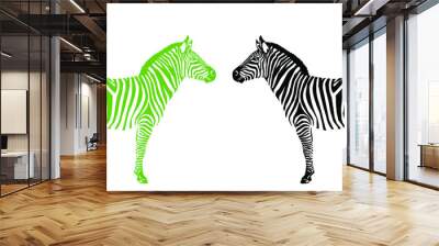 Graphical of 2 zebra black and green isolated on white background, vector illustration Wall mural