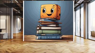 simple digital illustration of a cartoon stack of 2 books and a notebook Wall mural