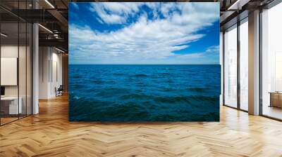 Landscape beautiful summer panorama horizon look viewpoint  shore open sea beach cloud clean and blue sky background calm nature ocean wave water nobody travel at thailand chonburi sun day time Wall mural