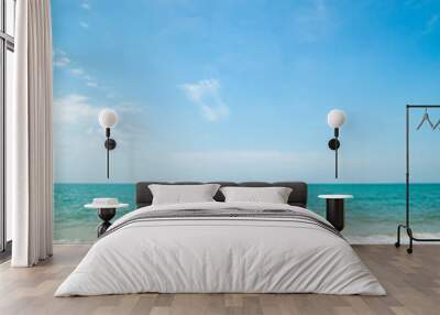 Landscape horizon beautiful summer vertical view relax tropical sea beach white sand clean blue sky background calm Nature ocean wave water nobody travel at SaiKaew Beach thailand Chonburi sun daytime Wall mural