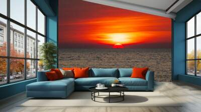 Sunset sea panorama view landscape horizon beautiful summer season shore nobody wind soft wave cool holiday look calm big sunset sky twilight evening day time nature tropical coast ocean water travel Wall mural