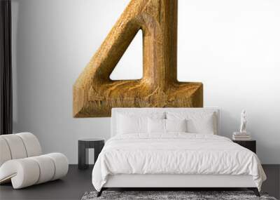 Wooden digit font of number four with textured wooden Wall mural