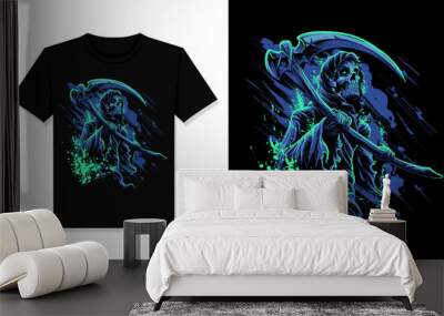 blue grim reaper t shirt design vector Wall mural