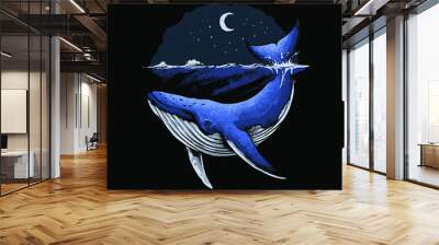 illustration of a blue whale Wall mural