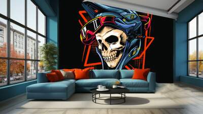 motocross skull with helmet illustration Wall mural