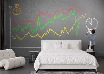 Business man drawing investor stock index graph Wall mural