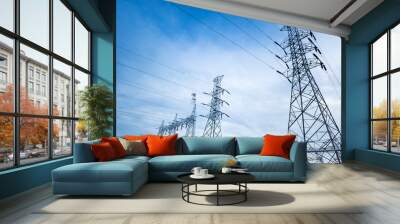 Electricity power station over blue with cloud sky Wall mural