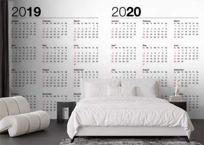 calendar for 2019 and 2020 Wall mural