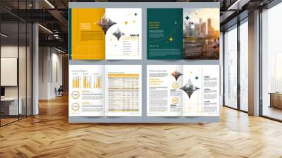 Corporate business presentation guide brochure template, Annual report, 16 page minimalist flat geometric business brochure design template, A4 size. Wall mural