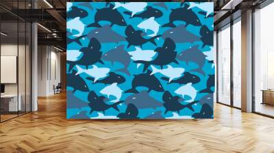 Camouflage army seamless pattern design with shark vector illustration. Wall mural