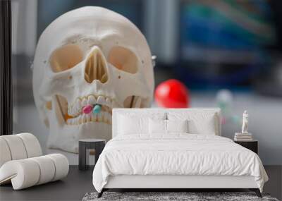  Skull model and drug in hospital or Skull model and drug for education in laboratory. Wall mural