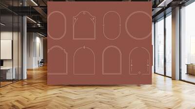 Boho Frame and Arch Set in Trendy Minimal Liner Style. Vector Bohemian Borders for Creating Logo Wall mural