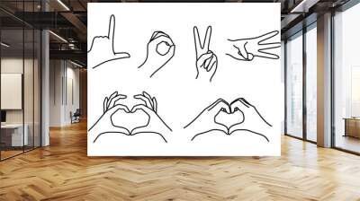 Female hands gestures fingers make the word love and a heart shape. Vector icin woman hand of a love symbol Wall mural