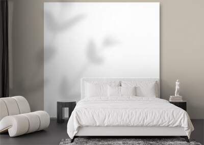 The shadow of the plants. Square Paper Mockup with realistic shadows overlays leaves on gray background. Wall mural