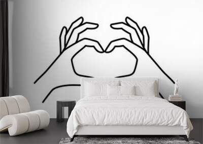 Two female hands make a heart Gesture linear icon. Vector Illustration of a woman hand of a love symbol Wall mural