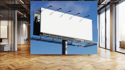 Blank outdoor billboard on blue sky background 8K high quality resolution. 3D realistic illustration of a large billboard  Wall mural