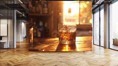 Glass glass with alcohol on the table Wall mural