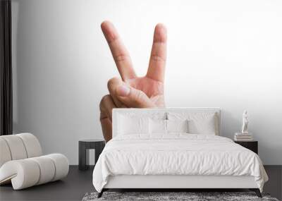 Victory or peace sign or number two hand sign. Isolated.  Wall mural