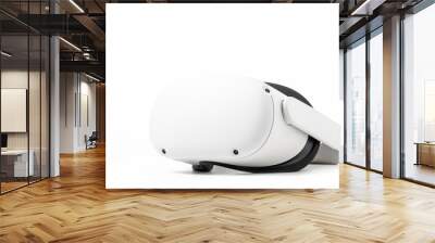 White new Oculus Quest 2 virtual reality headset on white background with optional Elite headstrap attached Wall mural