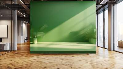 3d background products minimal podium, green  wall color studio background Wall mural