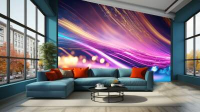 Neon fiber optic lines abstract texture background, abstract speed lines technology background Wall mural