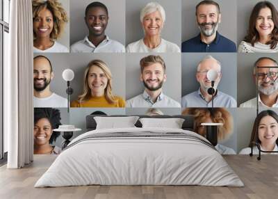 Many Headshots of Smiling Men and Women of All Ages and Ethnicities Wall mural