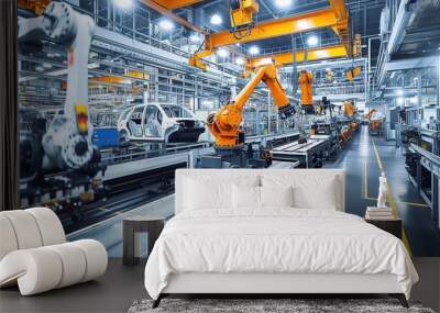 State-of-the-Art Car Manufacturing: Robotic Automation on the Assembly Line Wall mural